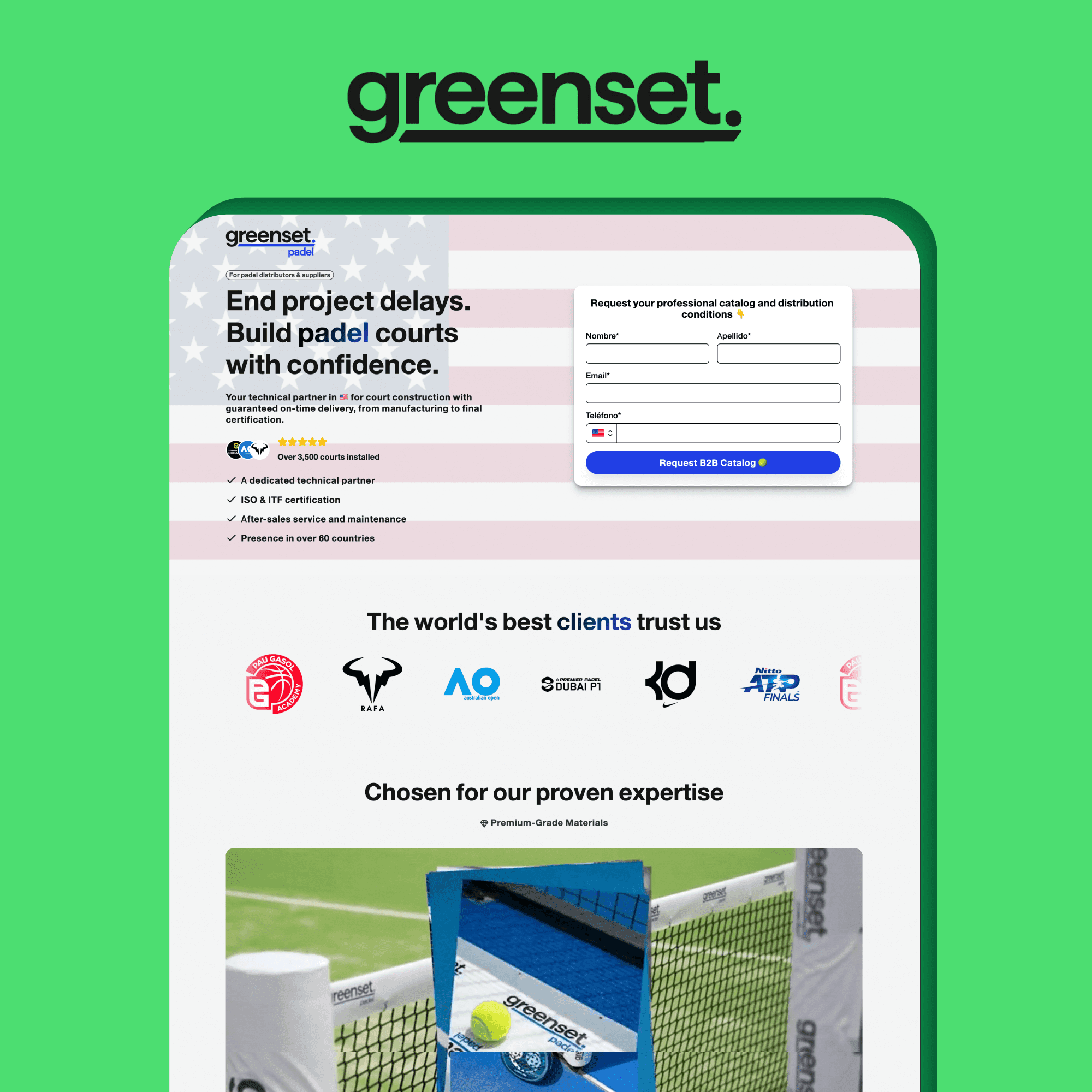 Greenset landing page
