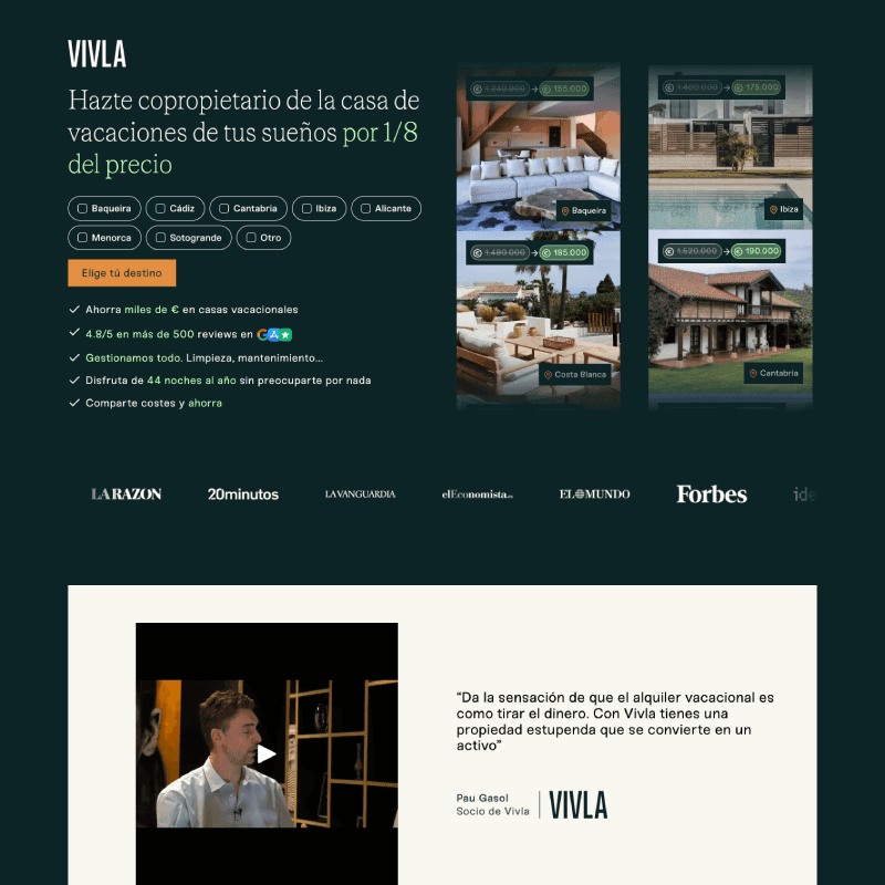 Vivla landing page