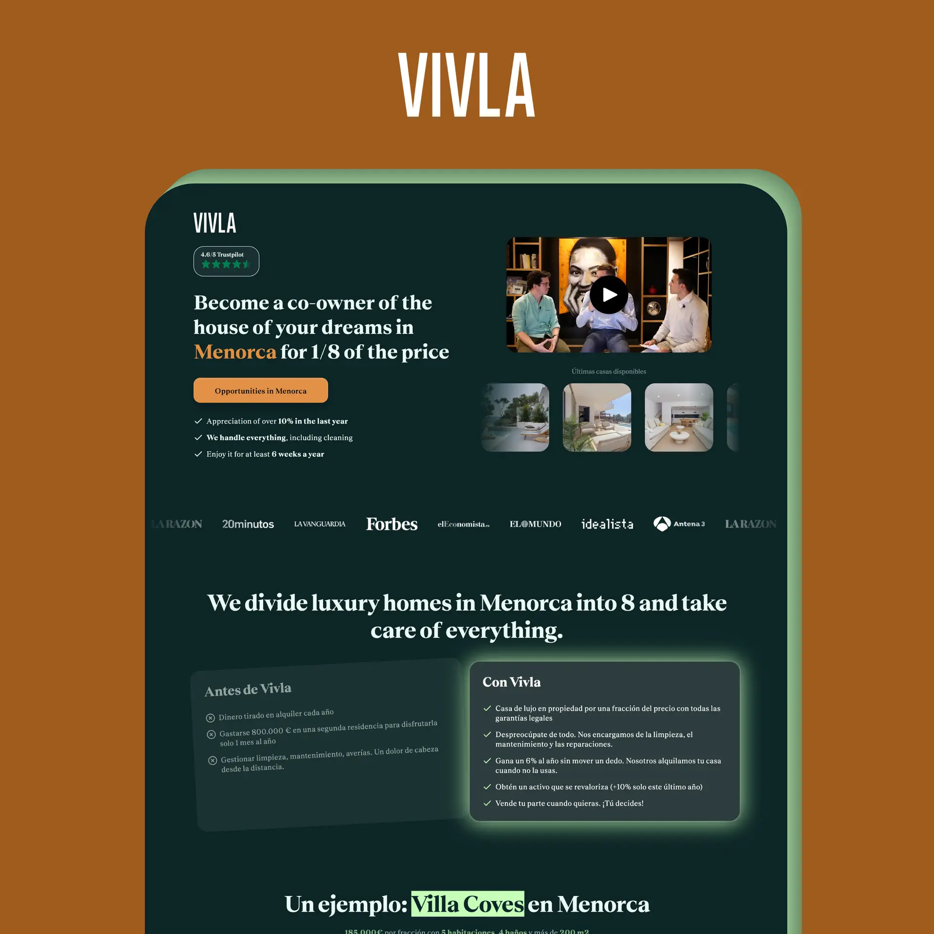 Vivla landing page
